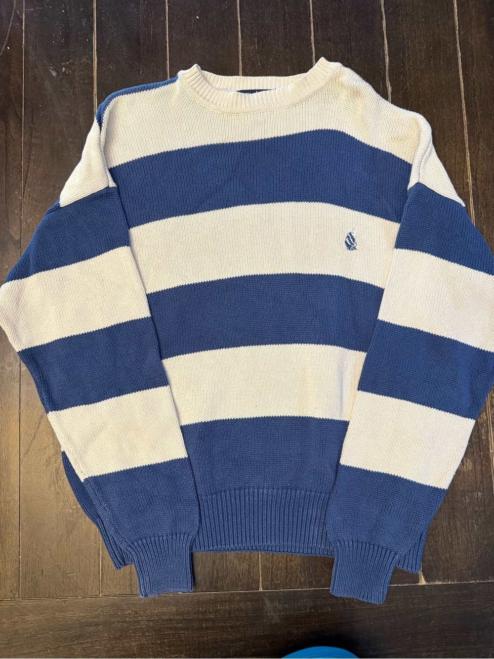 Vintage Nautica Striped Sweater Mens XL XXL Navy Cream Cotton 90s Y2K
